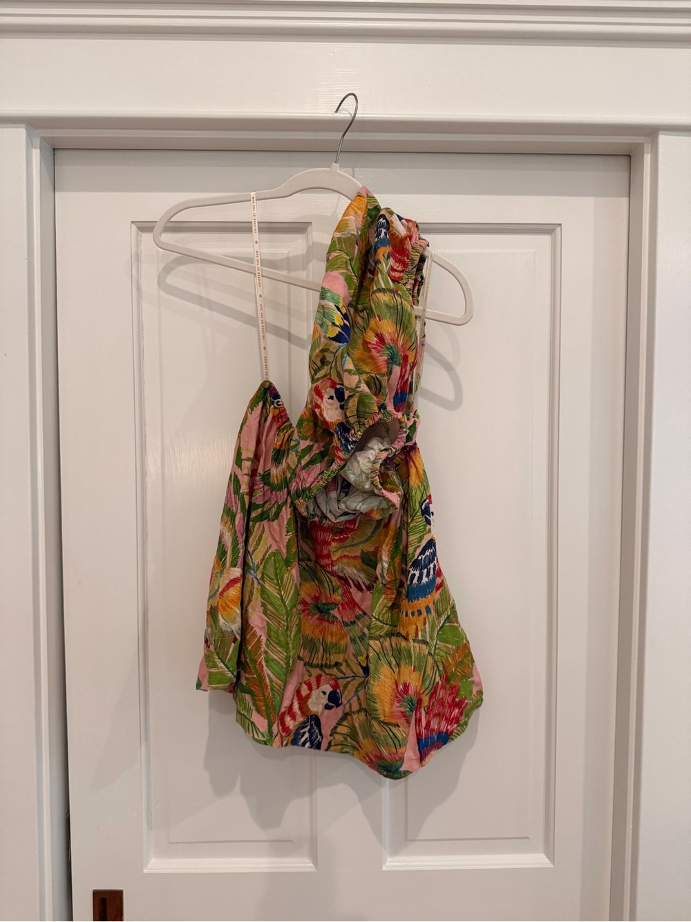Farm Rio Macaw leaves mini dress with cutout